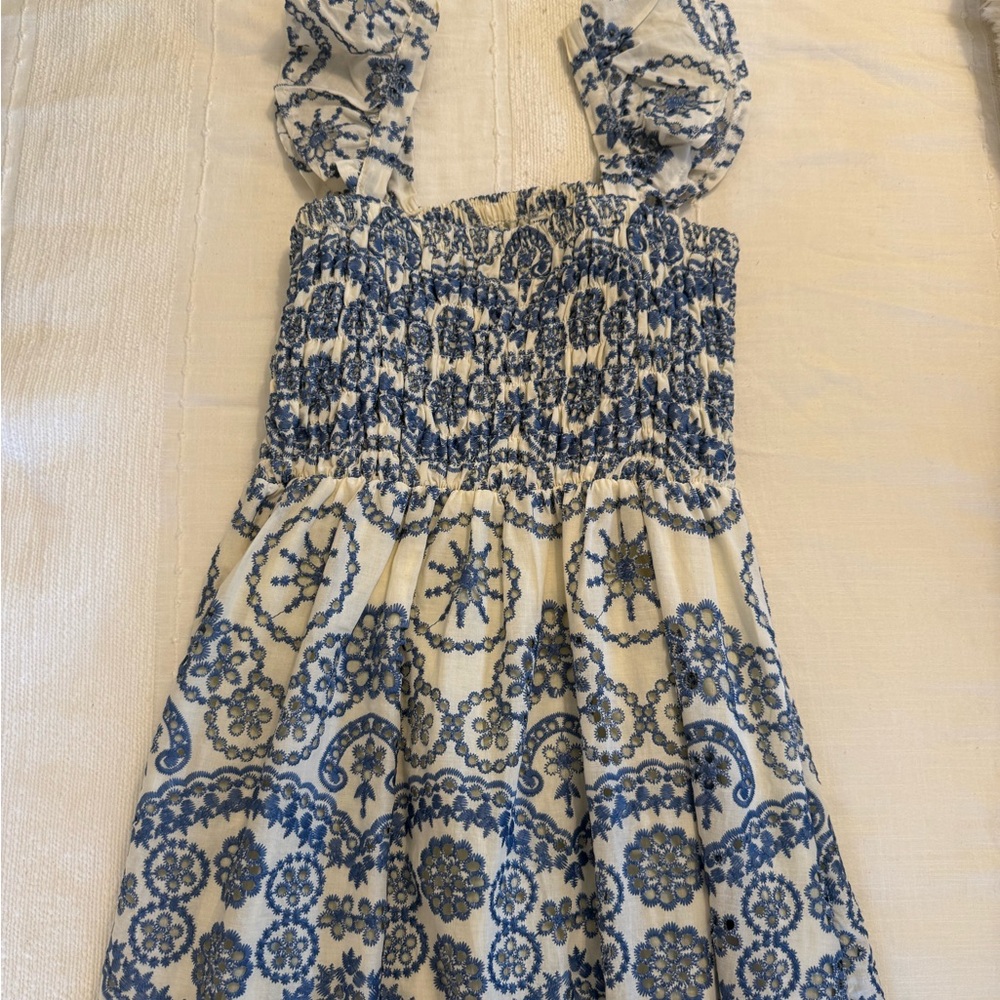 Blue Smocked Ruffled Midi Sundress